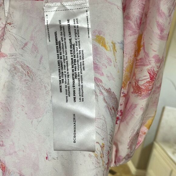 BCBG Maxazria Pink White Floral Satin Mini Dress Belted Pockets NWT 16 $348 MSRP - Picture 8 of 16